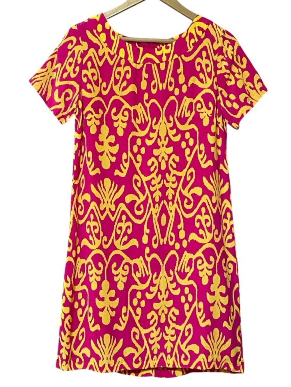 Sheridan French Elizabeth Womens 6 Pink Yellow Silk Shift Dress Resort NWT